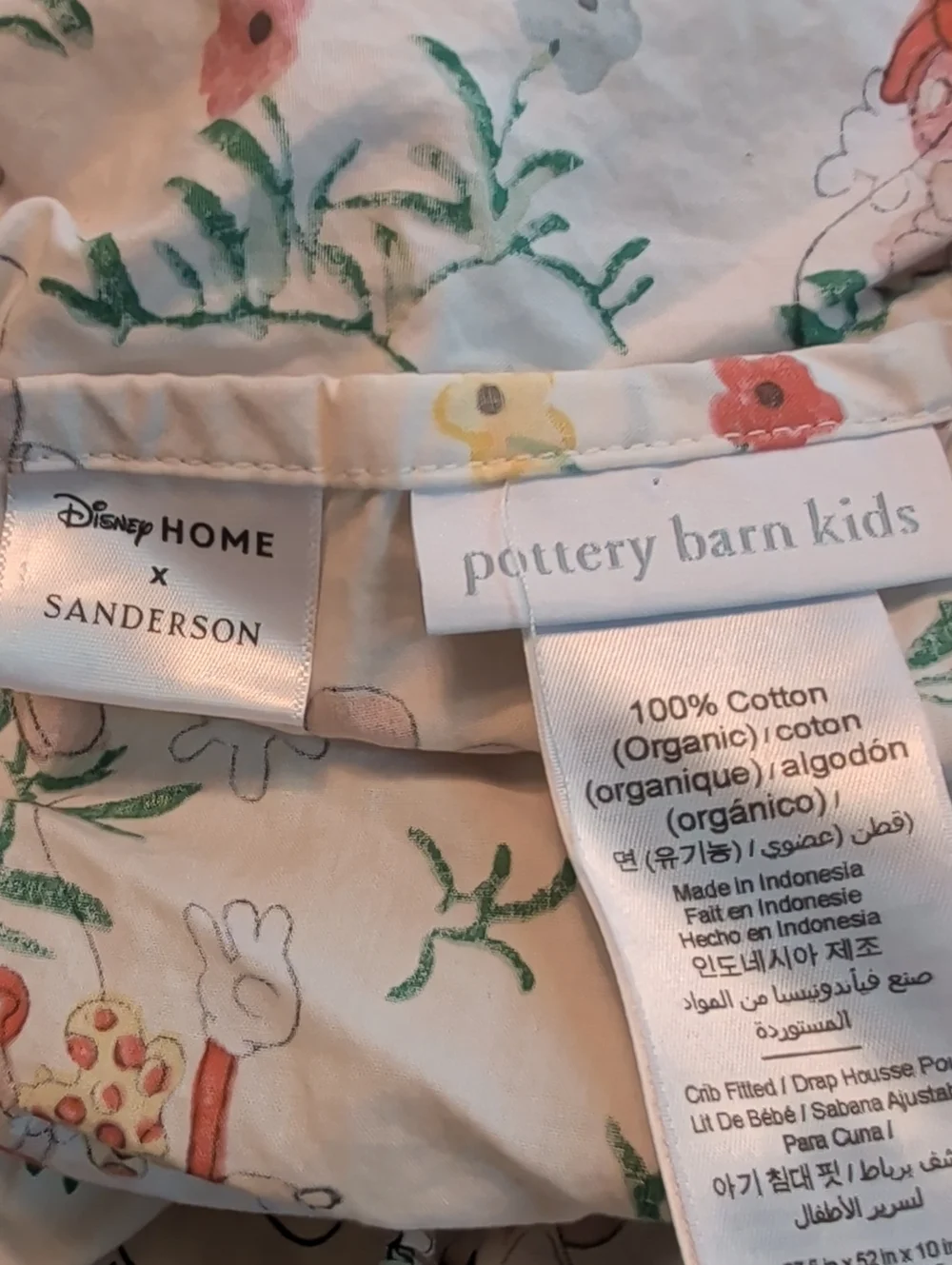 Vintage-Inspired White Mickey Mouse Print Crib Sheet Pottery Barn